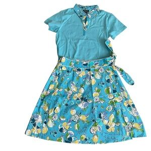 Vintage VanHeusen Size 14 Cotton/Spandex Faux Wrap Summer Print Skirt & Top